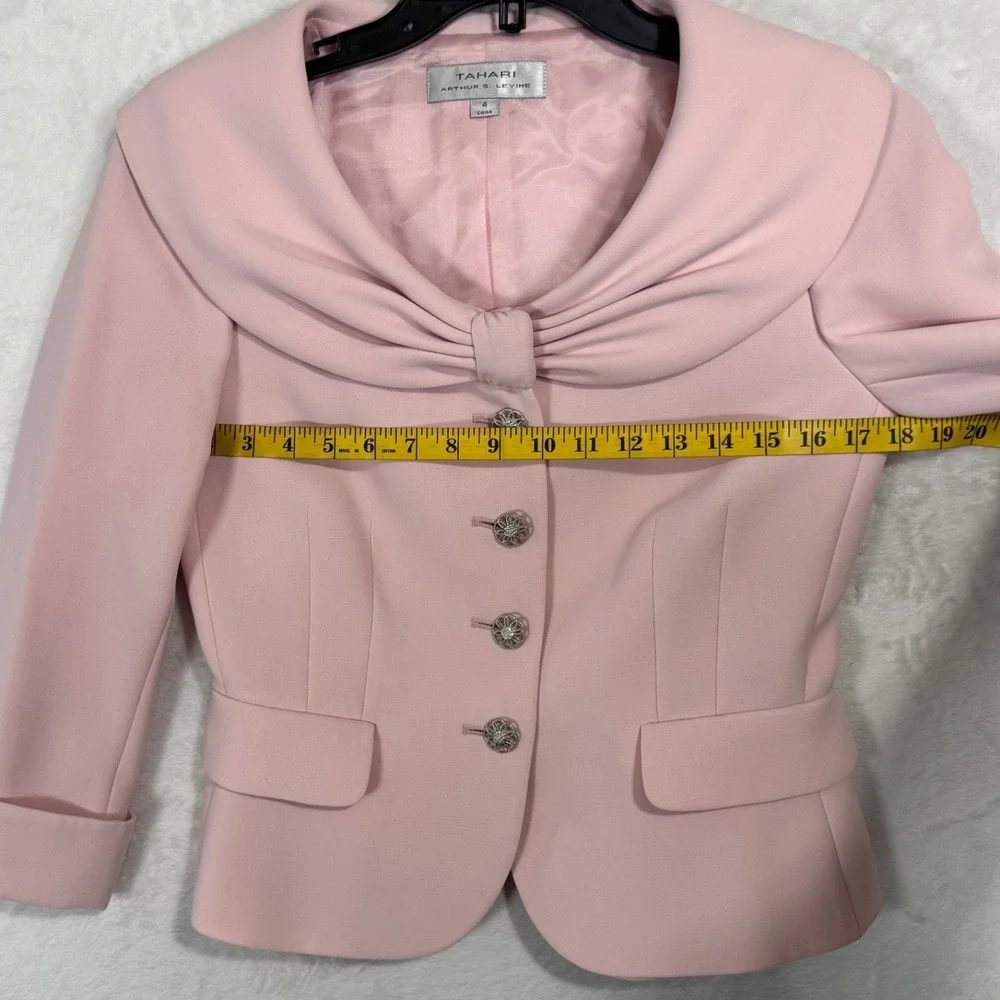 NWT Tahari ASL Pink Skirt Suit Size 6 4 Bow Collar Jacket Spring Pastel 2 Pc Set - Picture 14 of 16